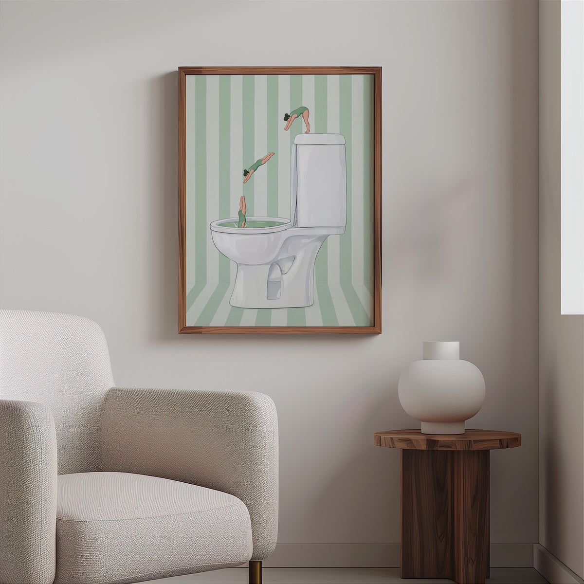 Diving Toilet Print, Funny Bathroom Wall Art, Tiny Swimmers Poster, Quirky Pool Decor, Preppy Pastel Gift for Divers