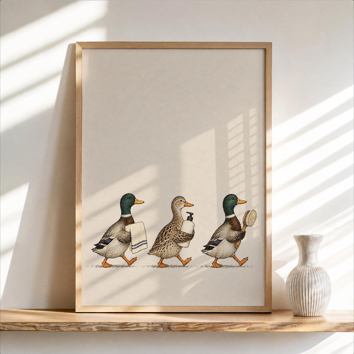 Mallard Ducks Bathroom Print, Vintage Restroom Wall Art, Cute Duck Illustration, Cottagecore Toilet Decor