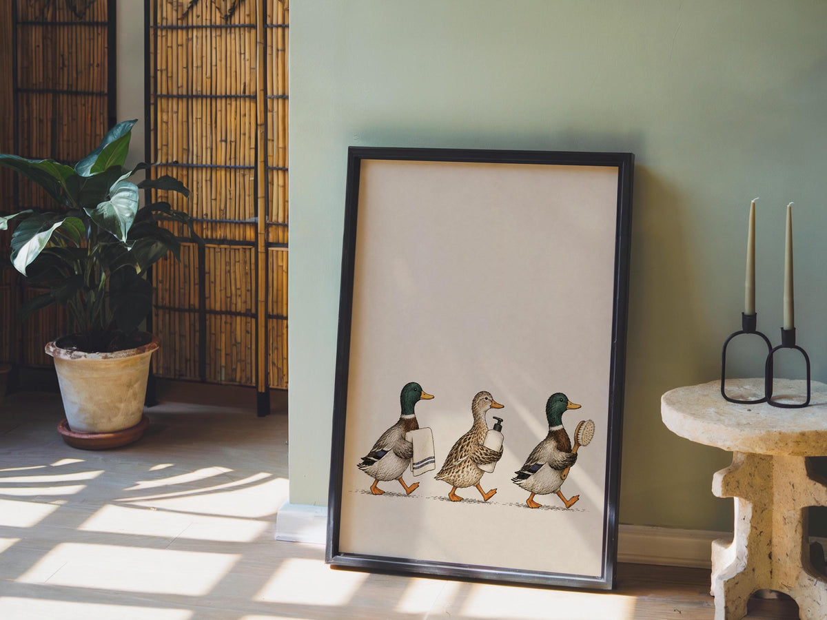 Mallard Ducks Bathroom Print, Vintage Restroom Wall Art, Cute Duck Illustration, Cottagecore Toilet Decor