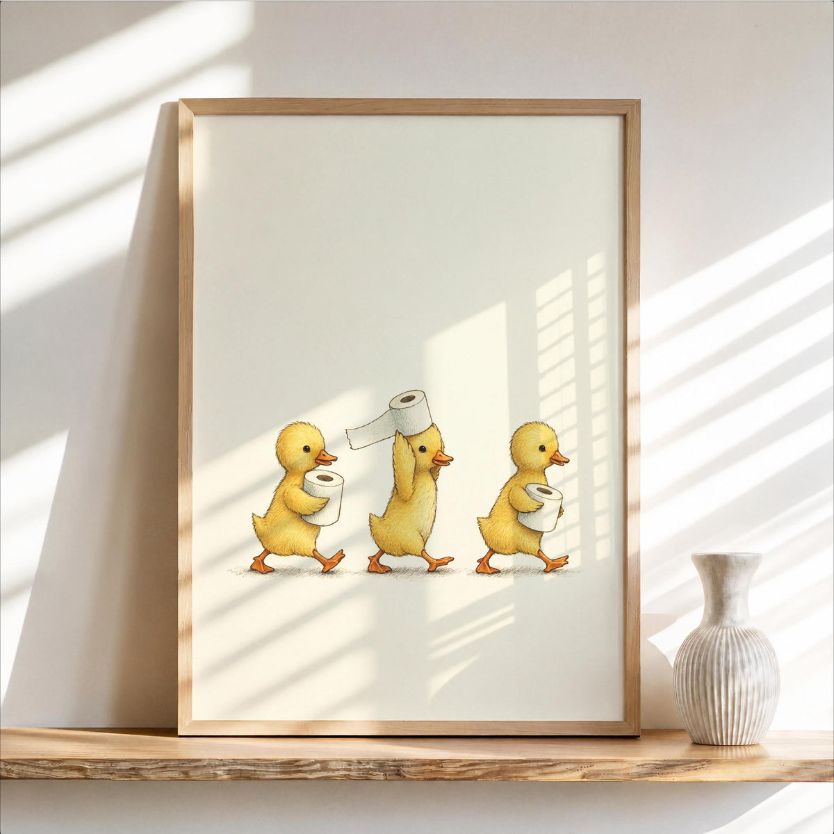 Duckling Toilet Paper Print, Funny Bathroom Wall Art, Vintage Baby Duck Illustration, Cute Guest Bathroom Decor