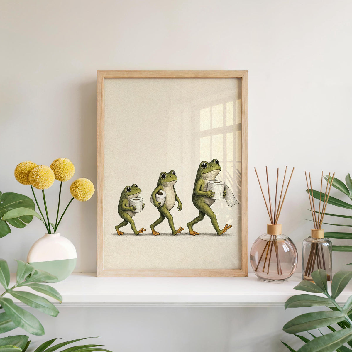 Frog Toilet Paper Print, Funny Bathroom Wall Art, Vintage Frog Illustration, Quirky Guest Restroom Decor