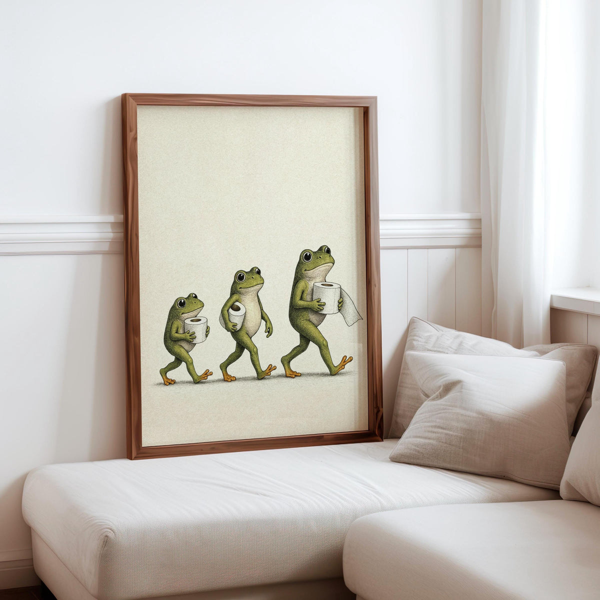 Frog Toilet Paper Print, Funny Bathroom Wall Art, Vintage Frog Illustration, Quirky Guest Restroom Decor