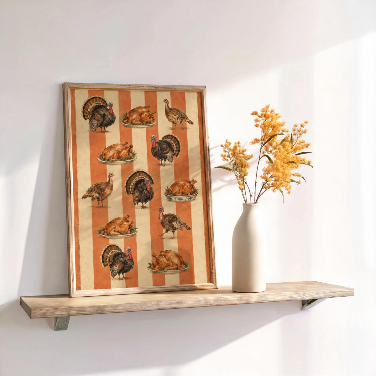Vintage Thanksgiving Turkey Print, Funny Striped Pattern Wall Art, Retro Fall Decor, Roasted Food Poster, Holiday Farmhouse Kitchen Decor