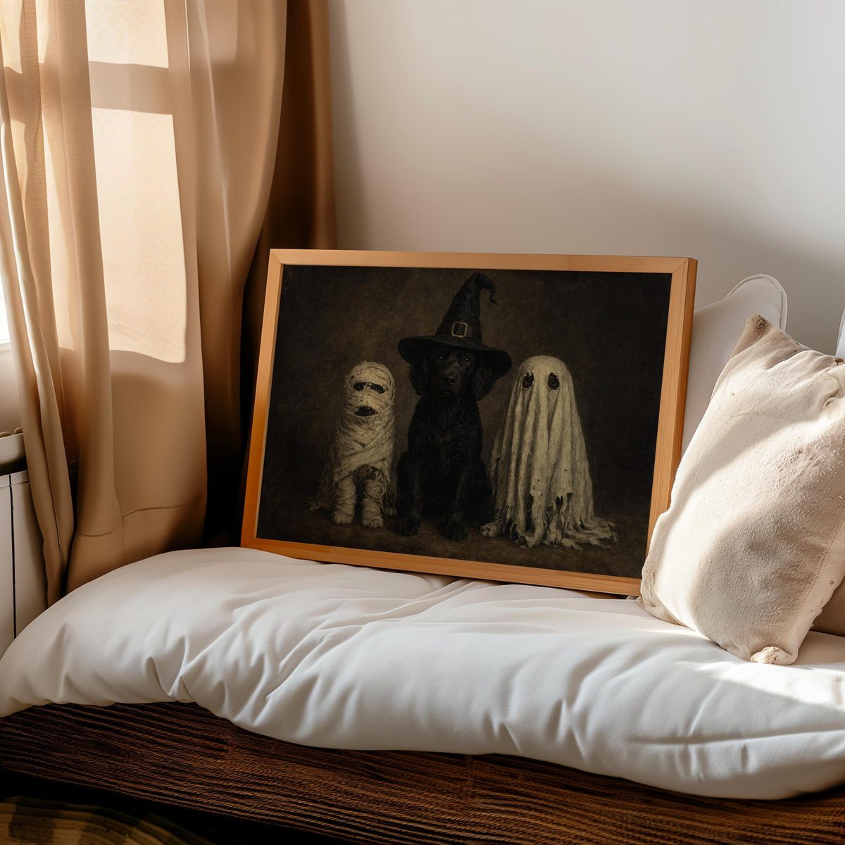 Spooky Halloween Dogs Print, Funny Pet Lover Autumn Wall Art, Whimsical Halloween Animal in Costumes Decor, Fall Spooky Season Print