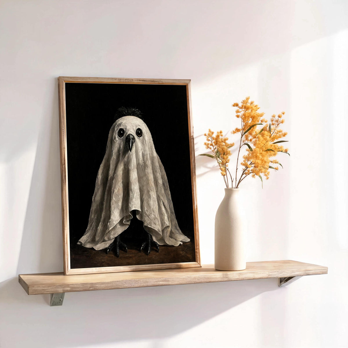 Ghost Crow Wall Art, Spooky Bird Painting, Gothic Halloween Decor, Moody Dark Academia Print, Autumn Witchy Season Gift