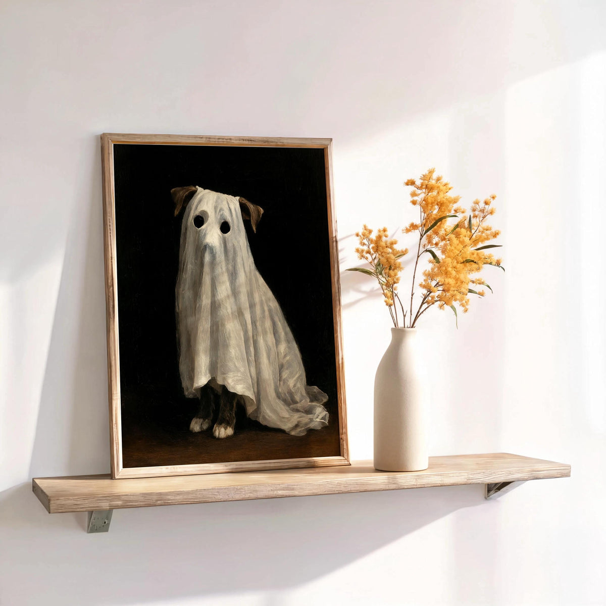 Ghost Dog Wall Art, Spooky Pet Painting, Gothic Halloween Decor, Moody Dark Academia Print, Witchy Funny Occult Painting