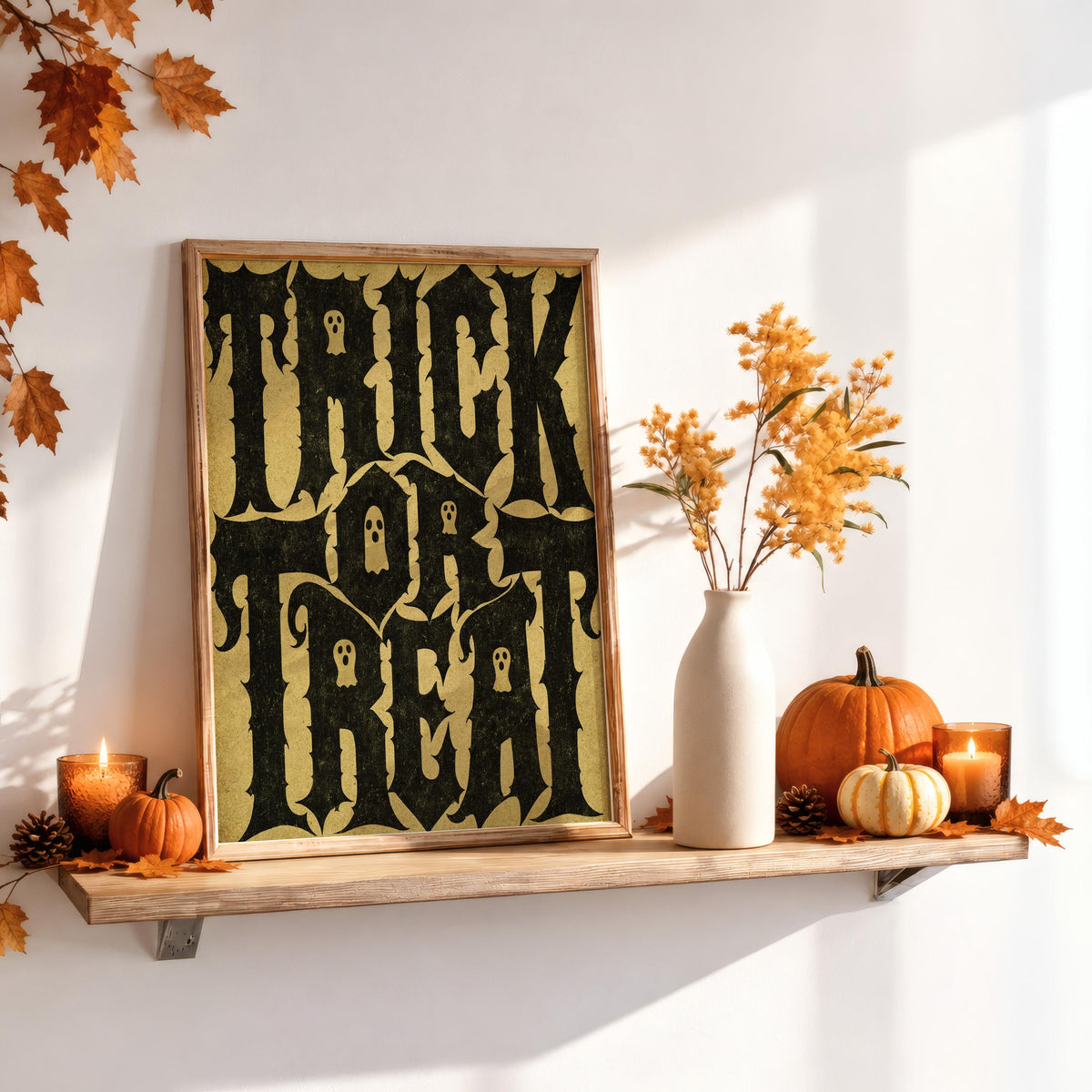 Vintage Trick Or Treat Typography Wall Art, Haunted Halloween Print, Ghost Pattern Poster, Witchy Occult Spooky Season Gift, Scary Kids