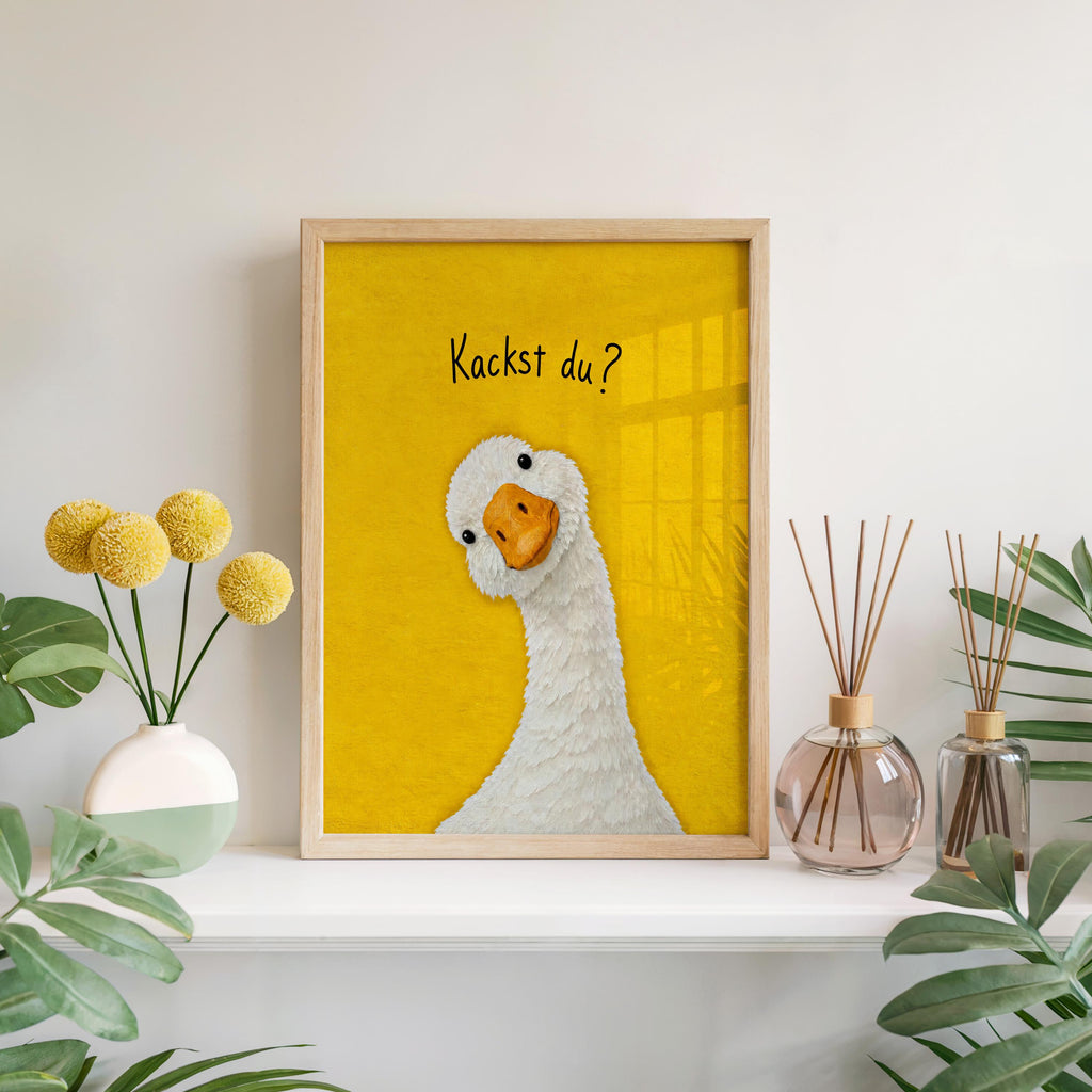 Funny Goose Kackst Du Toilet Print, German Typography Poster, Quirky Bird Bathroom Wall Art, Humorous Animal Print, Loo Sign Gift