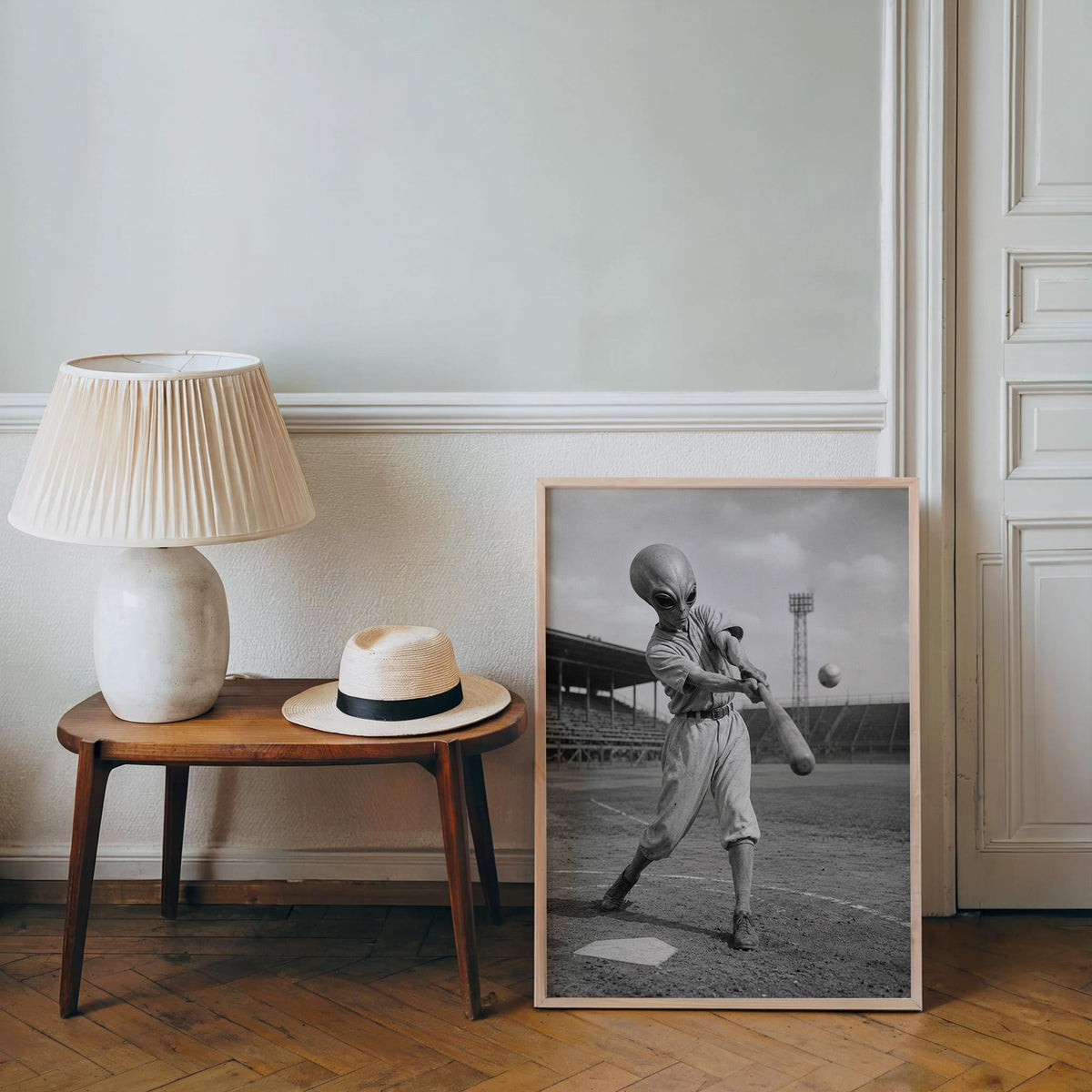 Alien Baseball Wall Art, Surreal Vintage Sports Photography, Funny Space Print, Kids Boys Baseball Gift