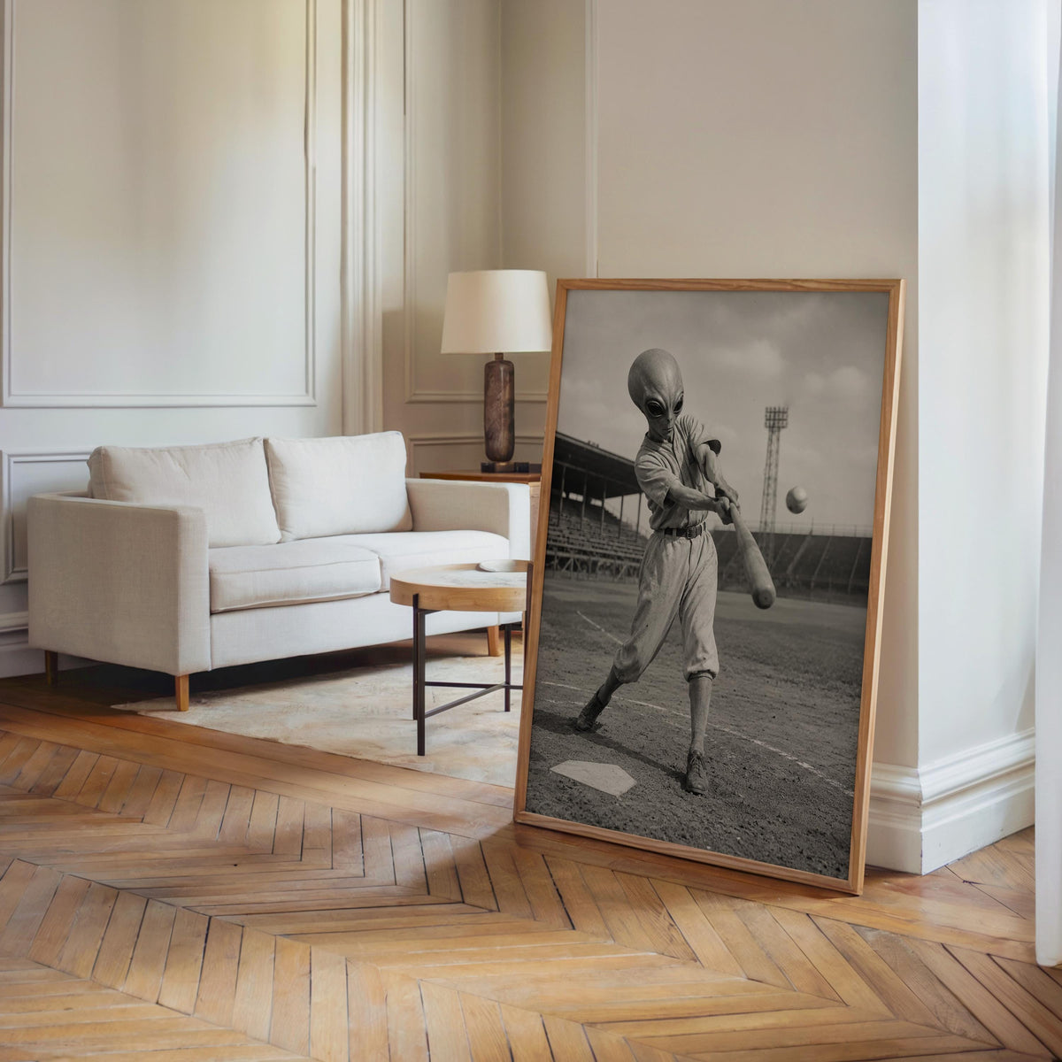 Alien Baseball Wall Art, Surreal Vintage Sports Photography, Funny Space Print, Kids Boys Baseball Gift