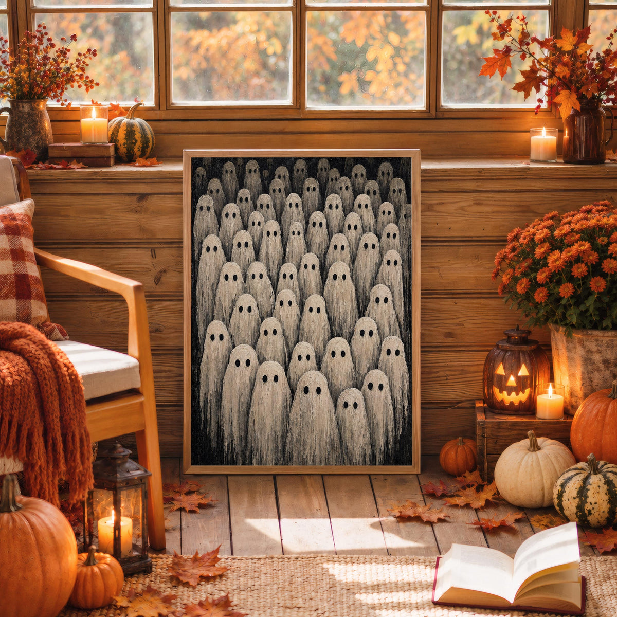 Ghost Gathering Wall Art, Rustic Impasto Halloween Painting, Spooky Season Gothic Home Decor, Whimsigoth Witchy Print, Dark Academia Gift