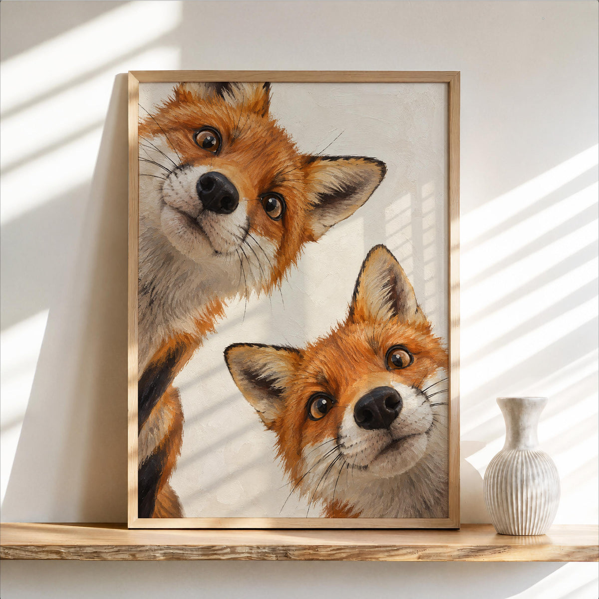 Fox Painting, Vintage Autumn Woodland Animal Print, Cottagecore Farmhouse Painting, Curious Red Foxes Wall Art, Rustic Housewarming Gift