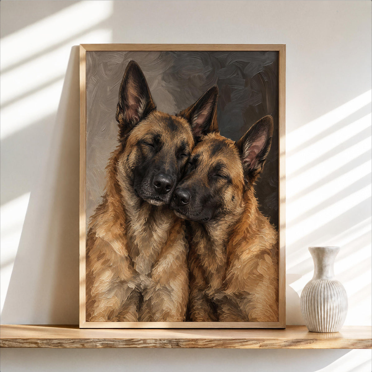 Belgian Malinois Dog Print, Expressive Shepherd Dogs Couple Portrait Poster, Textured Pet Wall Art, Vintage Animal Lover Decor Gift