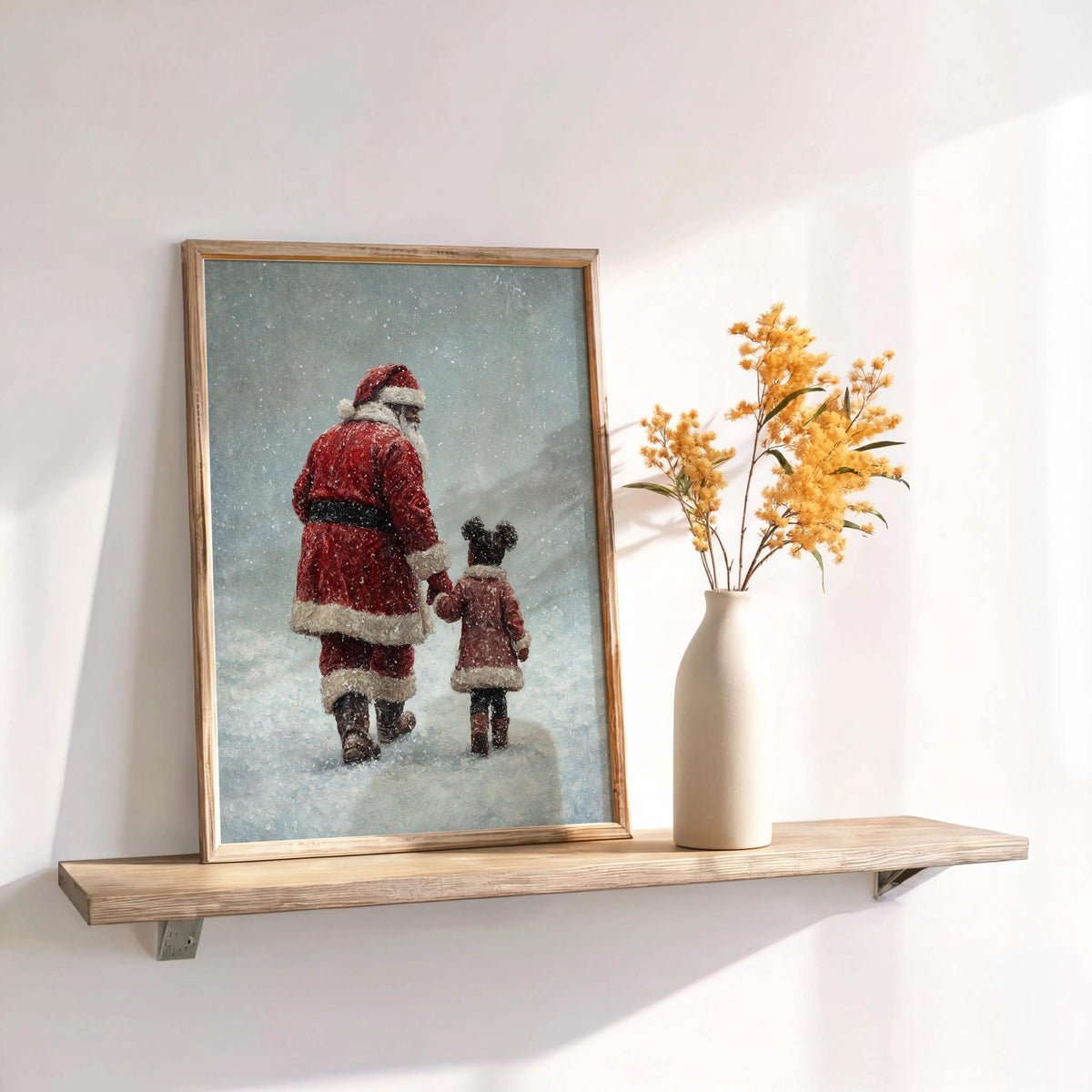 Black Santa Claus & Child Christmas Print, Vintage Winter Wall Art, Snowy Holiday, Cozy African American Decor, Classic Afrocentric Poster