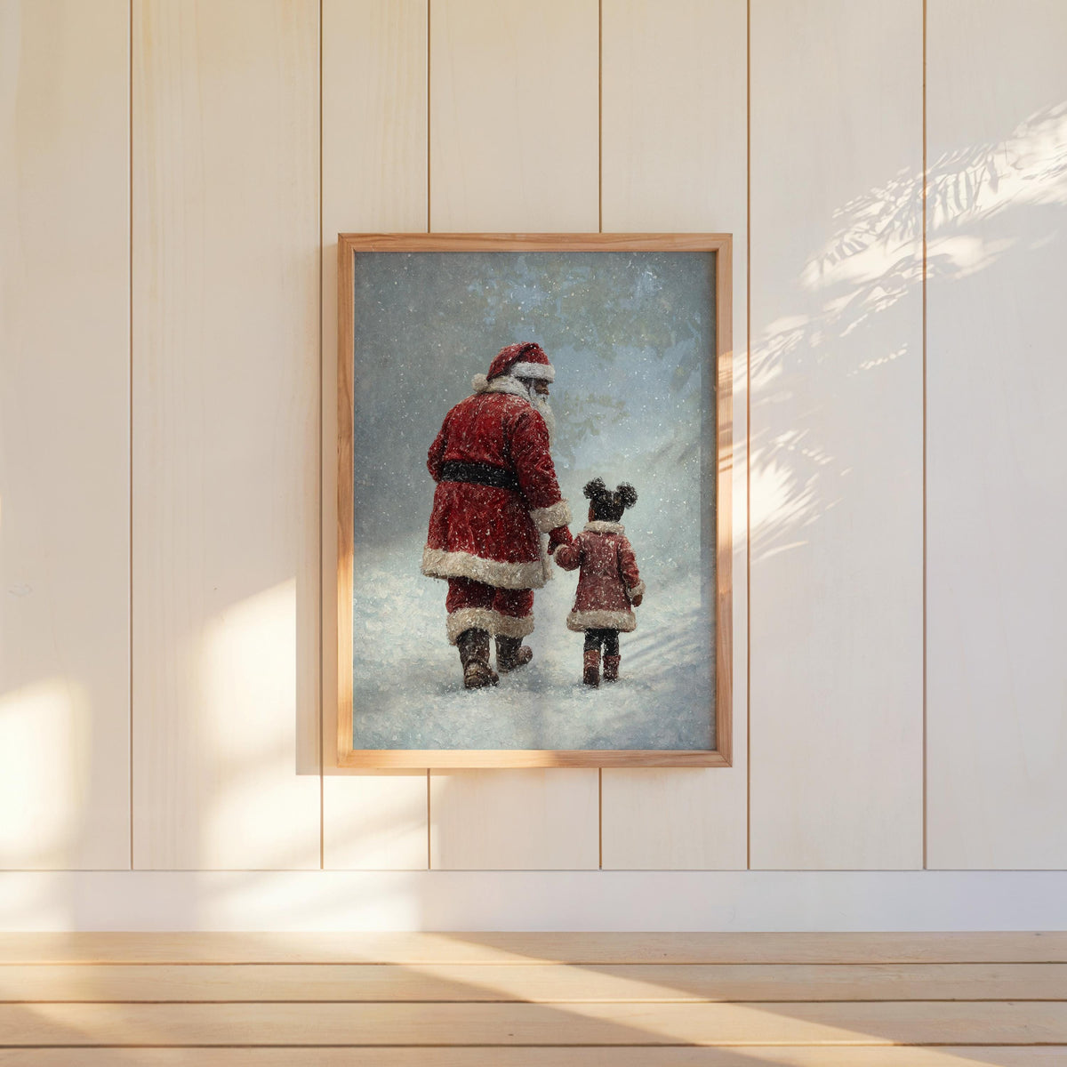 Black Santa Claus & Child Christmas Print, Vintage Winter Wall Art, Snowy Holiday, Cozy African American Decor, Classic Afrocentric Poster