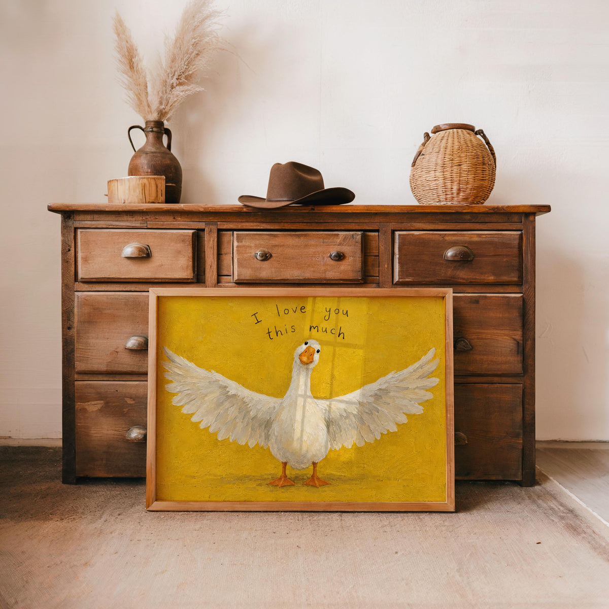 Silly Goose I Love You This Much Print, Funny Love Gift, Whimsical Bird Wall Art, Romantic Animal Poster, Cute Couple Valentines Keepsake