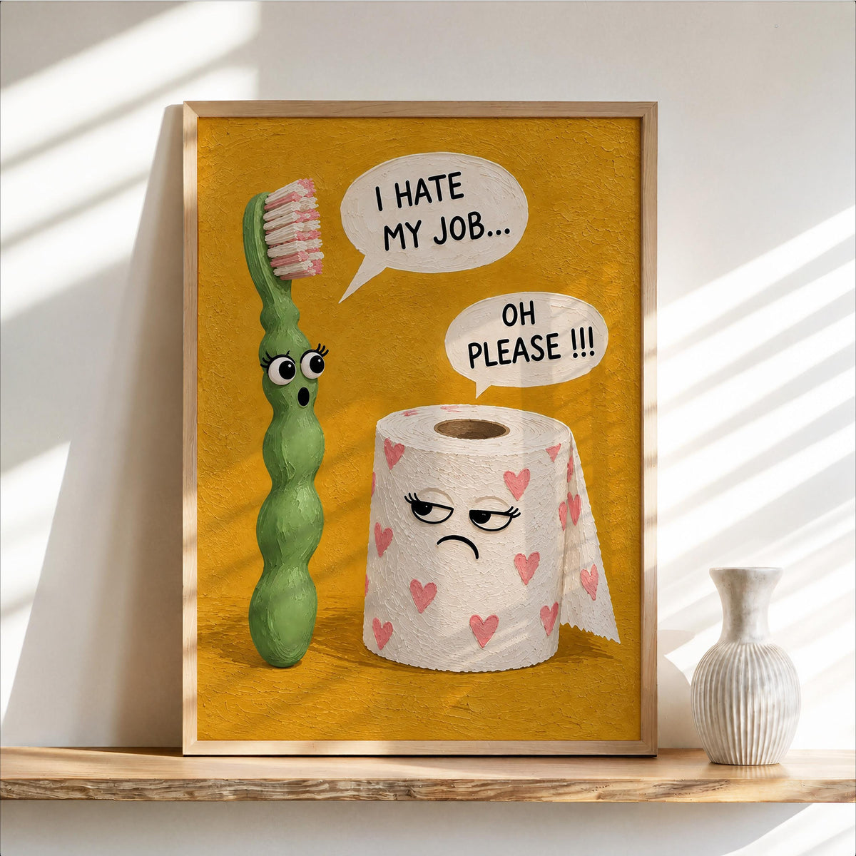 I Hate My Job Bathroom Wall Art, Funny Toilet Paper & Toothbrush Print, Sarcastic Restroom Decor, Quirky Guest Loo Sign, Kids Poster