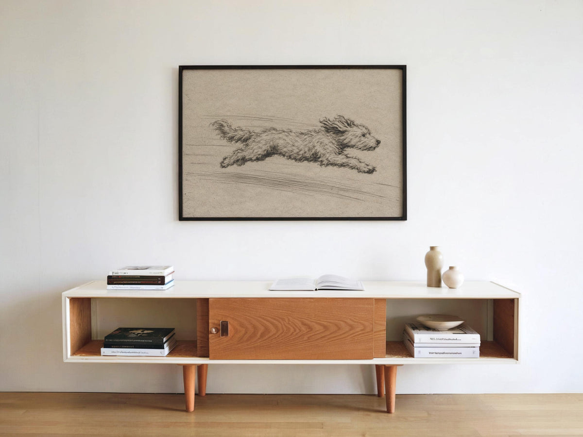 Goldendoodle Zoomies Print, Funny Dog Wall Art, Vintage Dog Sketch Poster, Antique Pet Decor, Playful Goldendoodle Gift, Dog Lover Print