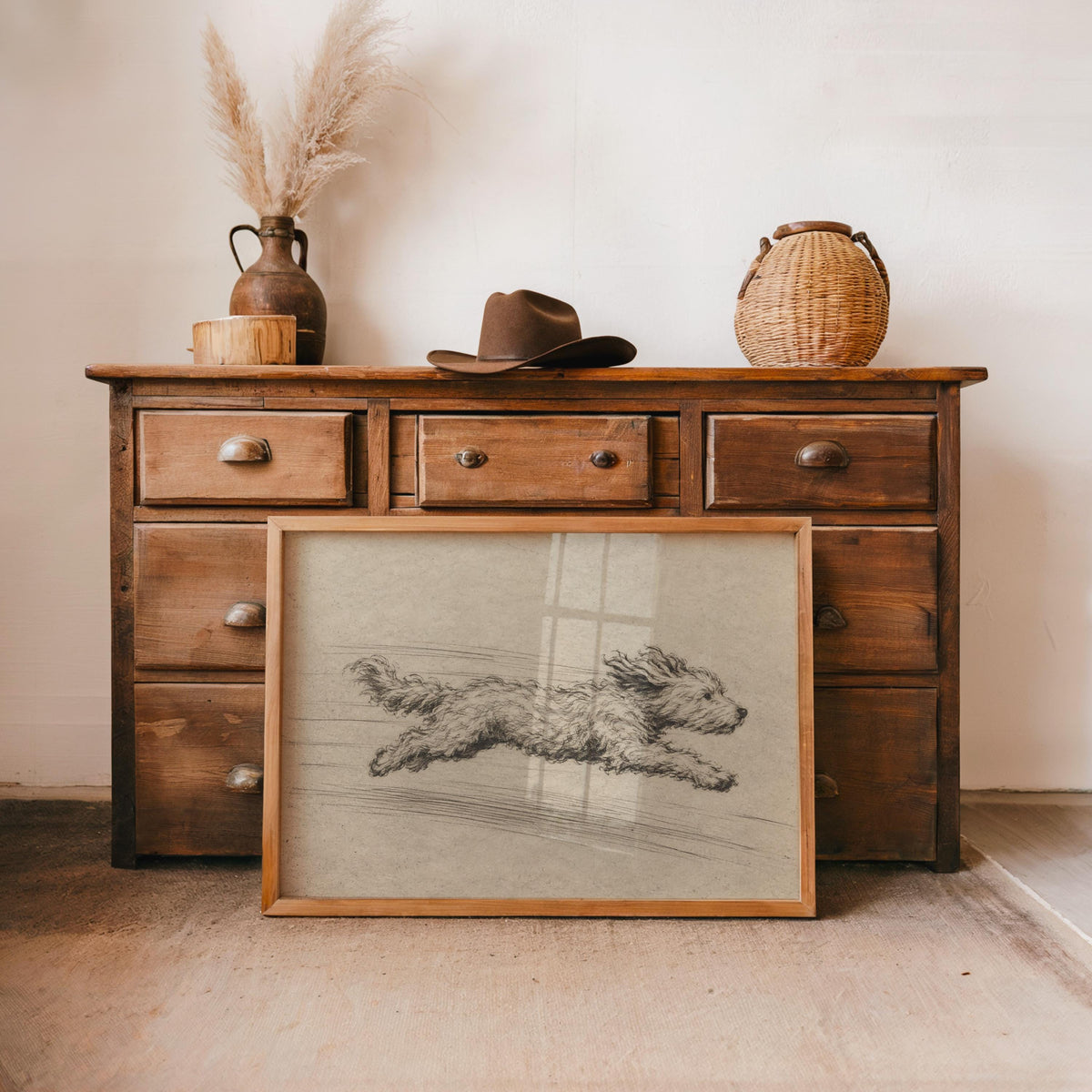Goldendoodle Zoomies Print, Funny Dog Wall Art, Vintage Dog Sketch Poster, Antique Pet Decor, Playful Goldendoodle Gift, Dog Lover Print