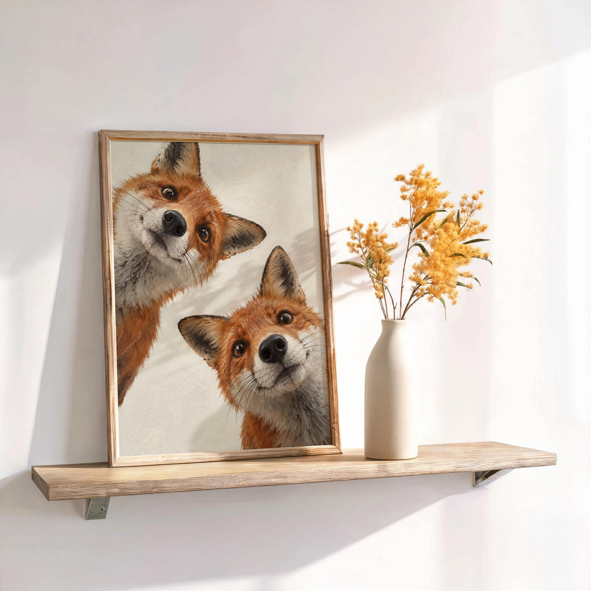 Curious Red Foxes Wall Art, Whimsical Fox Painting, Cute Autumn Print, Rustic Woodland Wildlife Gift, Forest Animal Nursery Decor