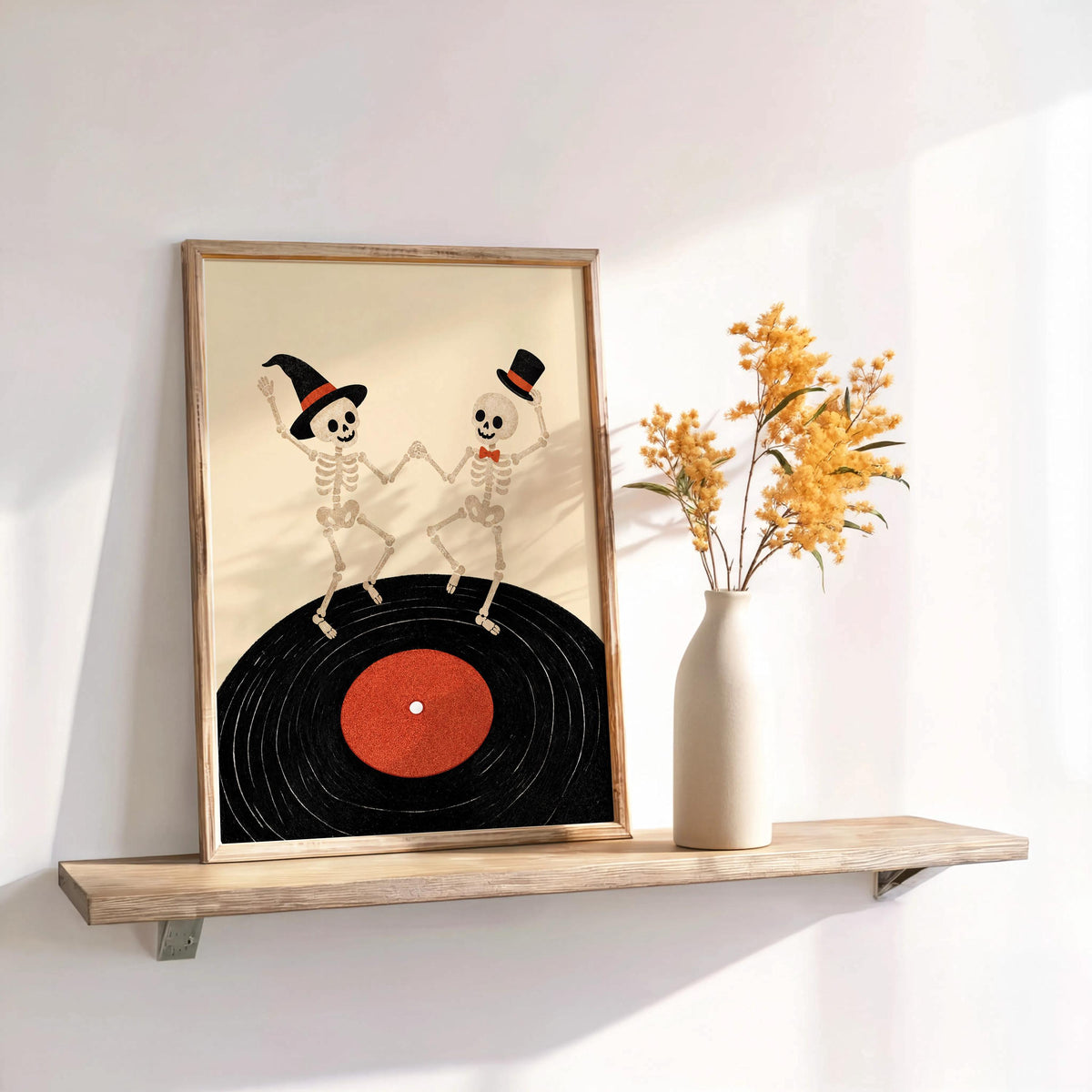 Dancing Skeleton Vinyl Record Wall Art, Retro Halloween Music Print, Spooky Party Poster, Gothic Home Decor, Music Lover Gift, Vinyl Gift
