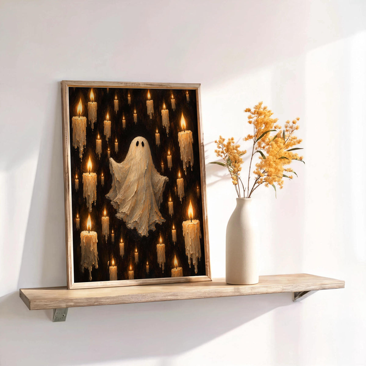 Halloween Ghost & Candles Print, Gothic Wall Decor, Haunted Candle Poster, Spooky Vintage Halloween Art, Dark Home Decoration