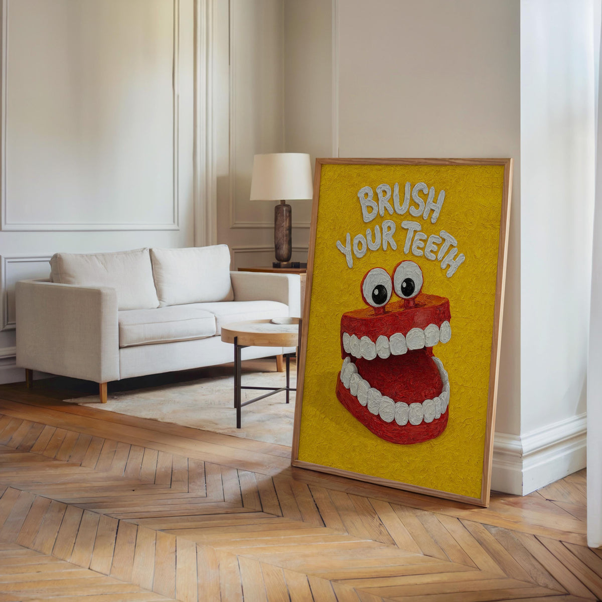 Brush Your Teeth Poster, Funny Kids Bathroom Wall Art, Retro Toothbrush Illustration, Playful Dental Decor, Quirky Dentist Gift
