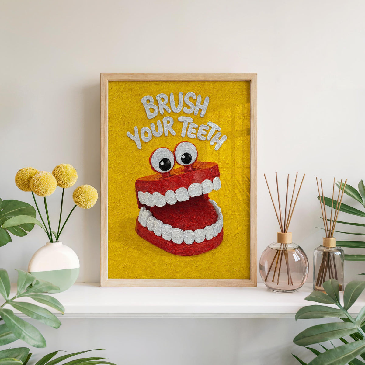 Brush Your Teeth Poster, Funny Kids Bathroom Wall Art, Retro Toothbrush Illustration, Playful Dental Decor, Quirky Dentist Gift