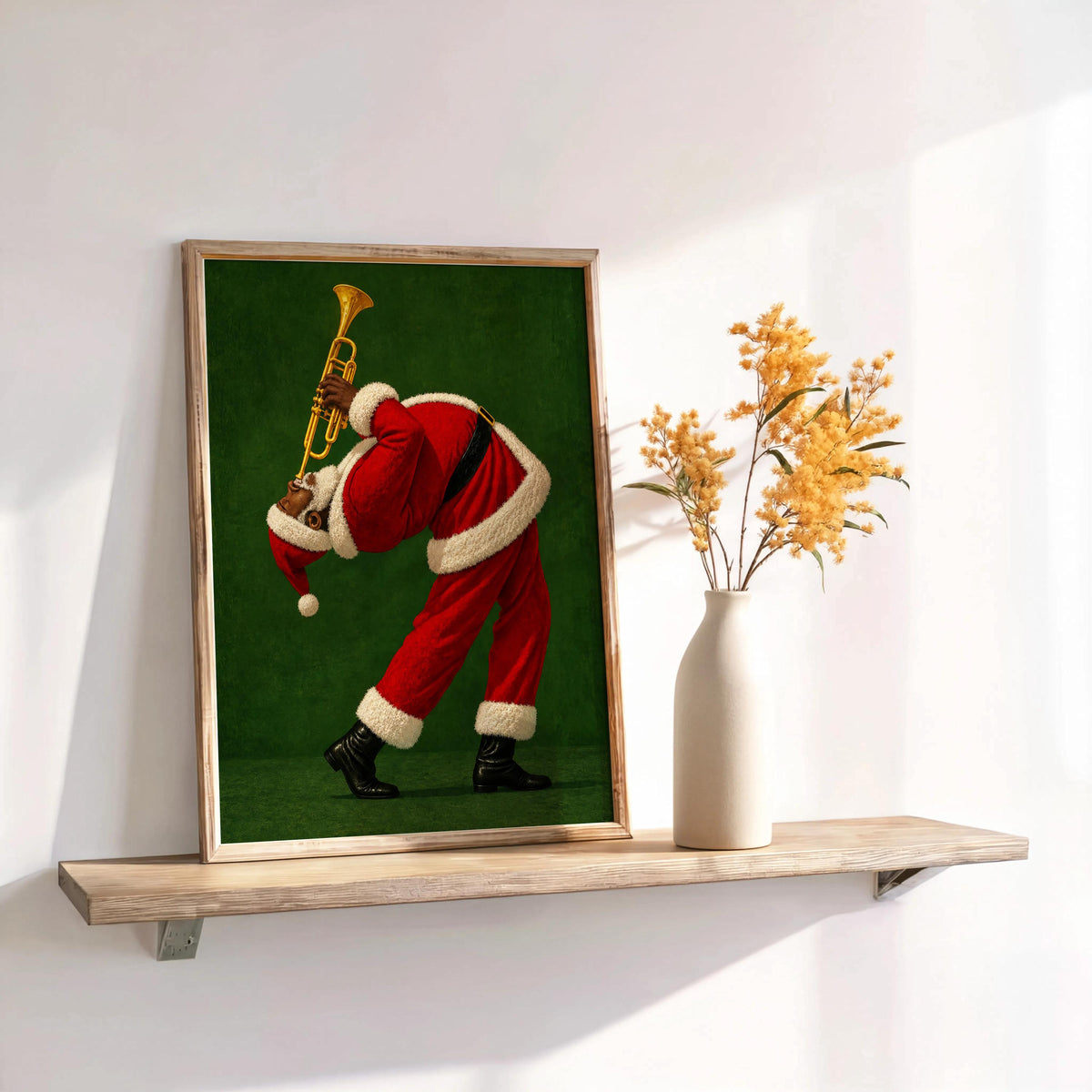 Black Santa Playing Trumpet Print, Funny Christmas Wall Art, African American Holiday Poster, Retro Afrocentric Jazz Music Decor, Music