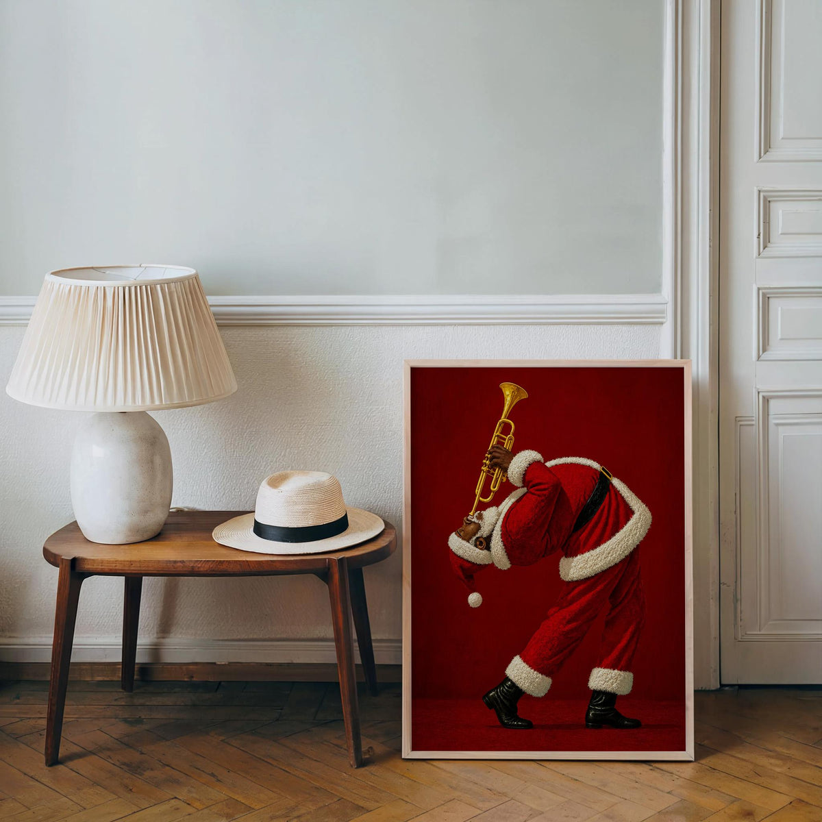 Black Santa Playing Trumpet Print, Funny Christmas Wall Art, African American Holiday Poster, Retro Afrocentric Jazz Music Decor, Music