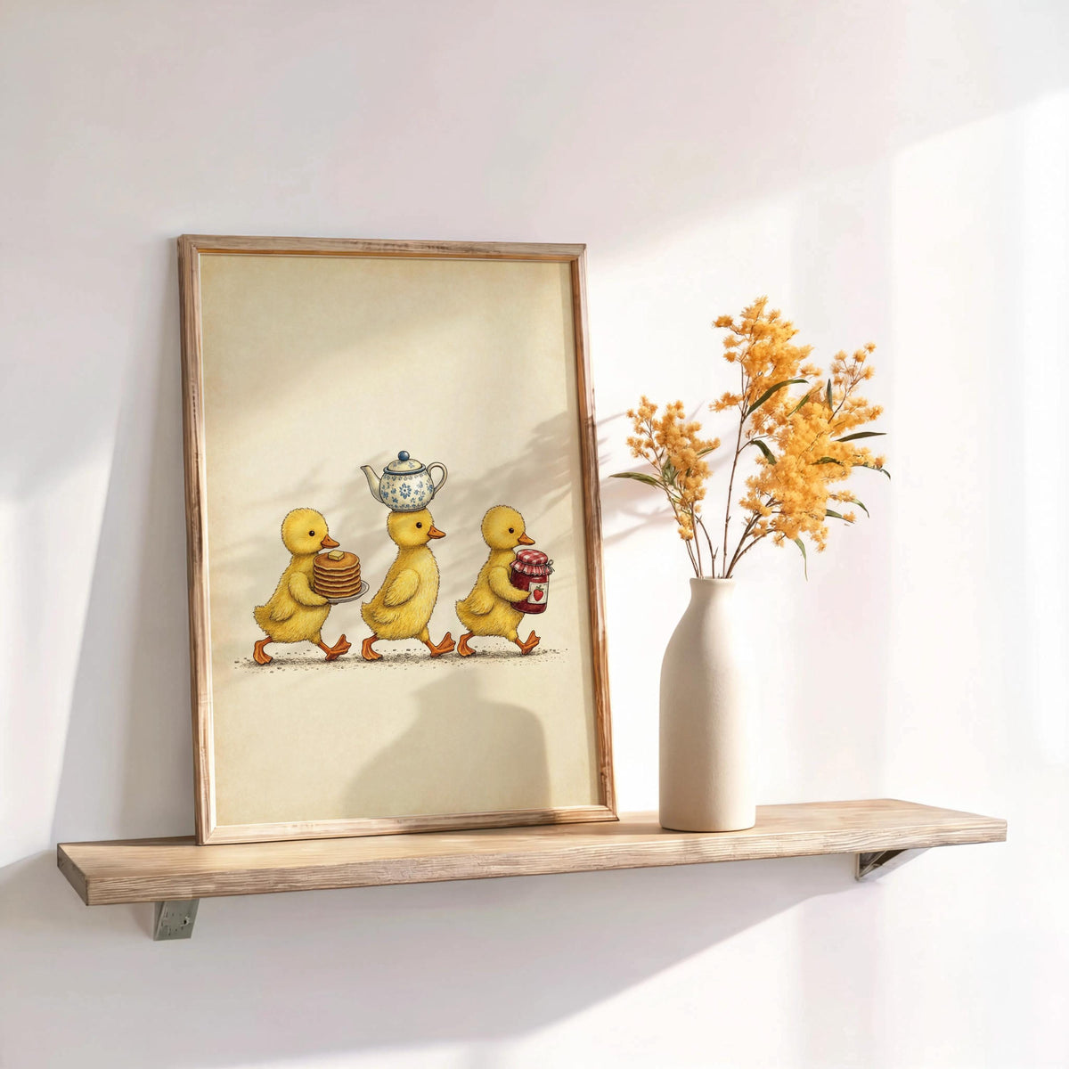 Duckling Breakfast Print, Vintage Kitchen Wall Art, Cute Duck Illustration, Cottage Foodie Decor, Kids Gosling Illustration