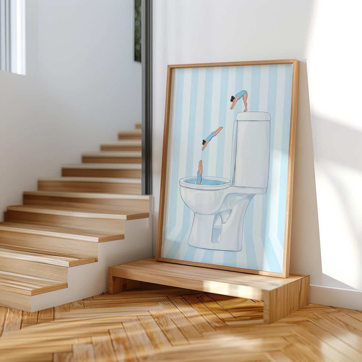 Diving Toilet Print, Funny Bathroom Wall Art, Tiny Swimmers Poster, Quirky Pool Decor, Preppy Pastel Gift for Divers
