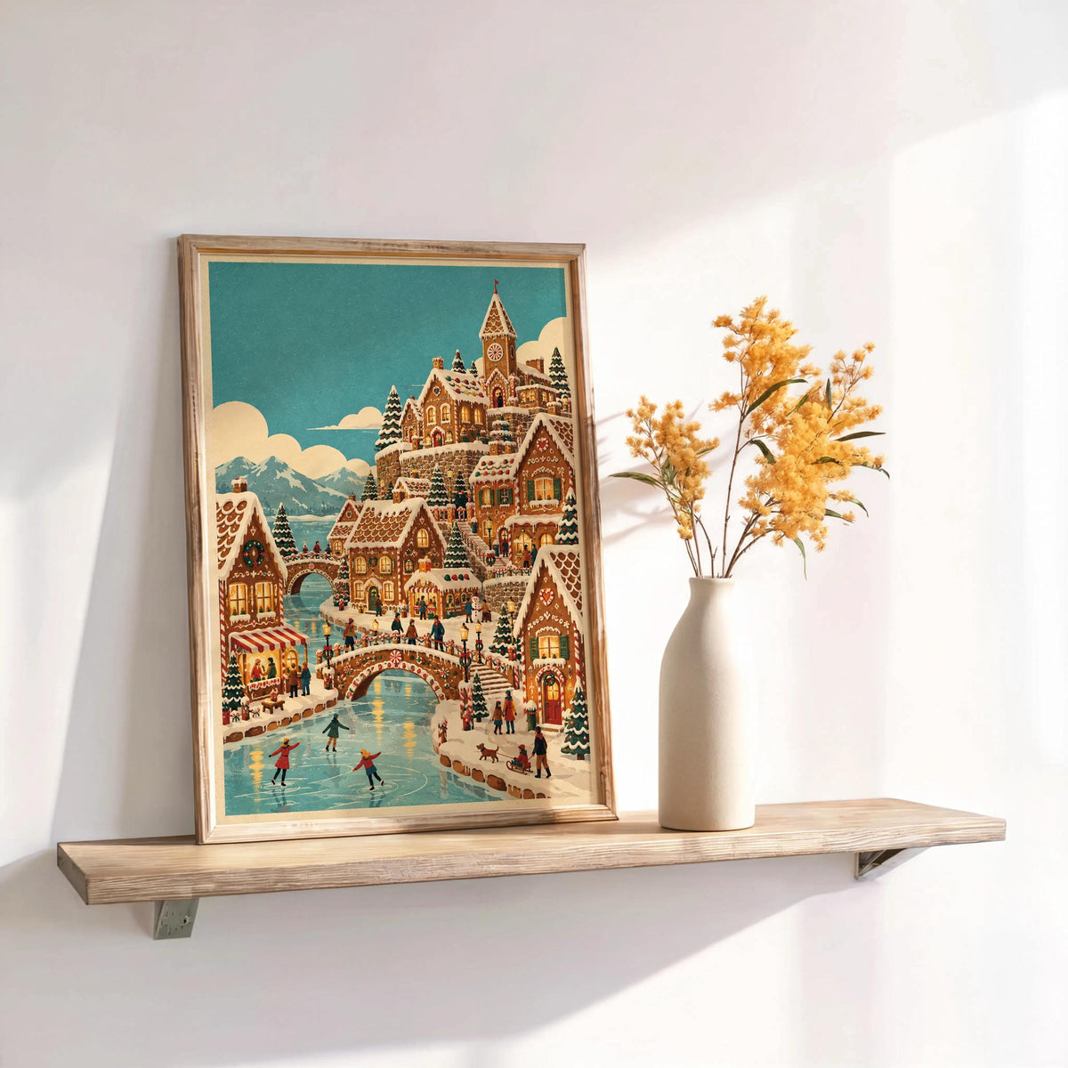 Gingerbread Christmas Village Print, Vintage Xmas Wall Art, Cozy Holiday Town Poster, Whimsical Winter Home Decor