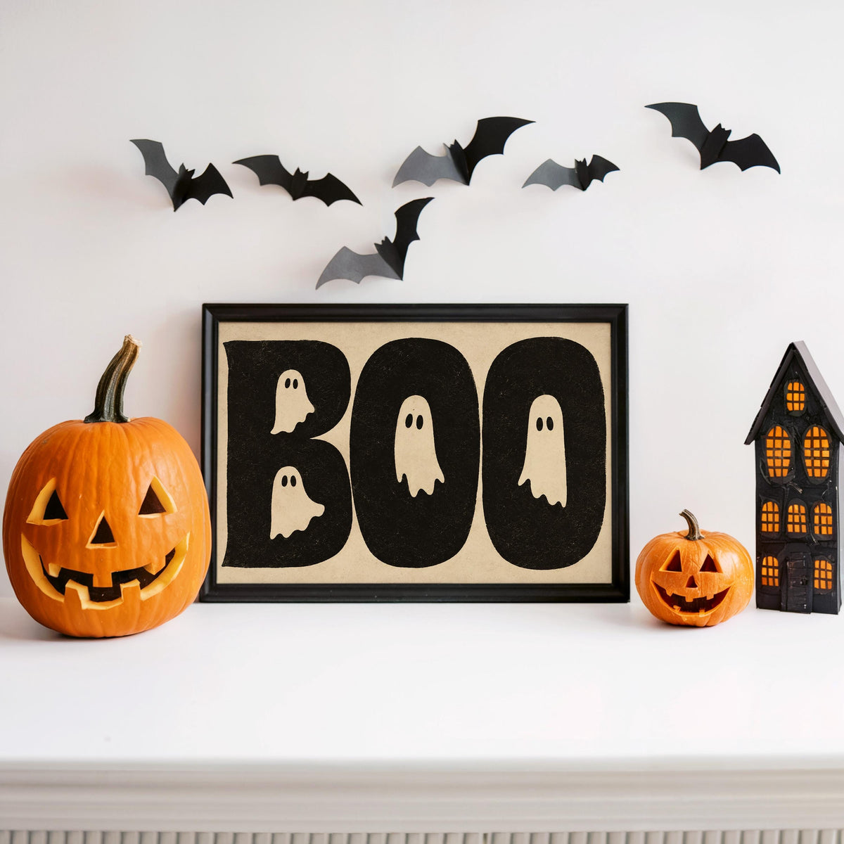 BOO Ghost Typography Print, Retro Halloween Wall Art, Vintage Creepy Cute Poster, Spooky Typography Decor, Witchy Occult Gift