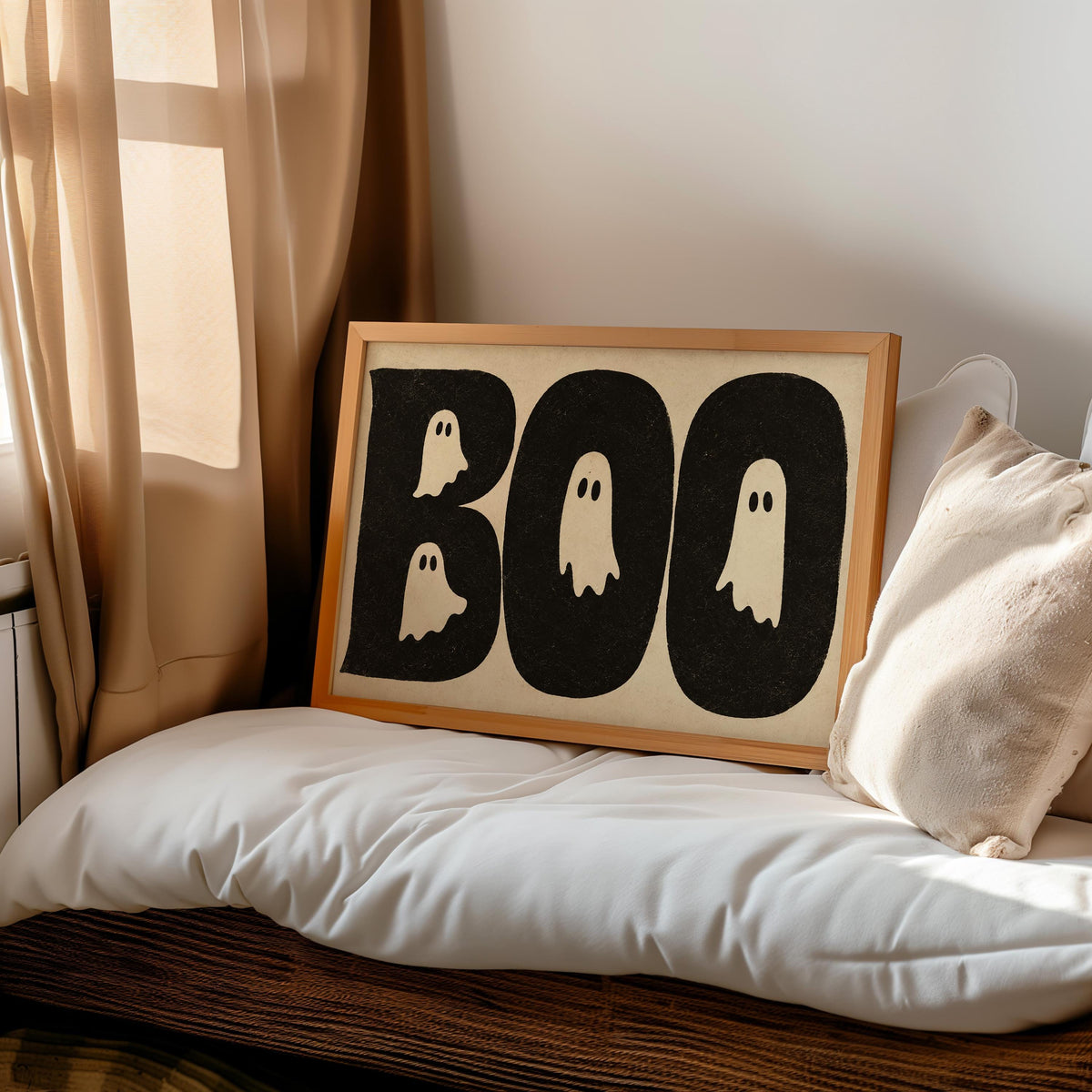 BOO Ghost Typography Print, Retro Halloween Wall Art, Vintage Creepy Cute Poster, Spooky Typography Decor, Witchy Occult Gift