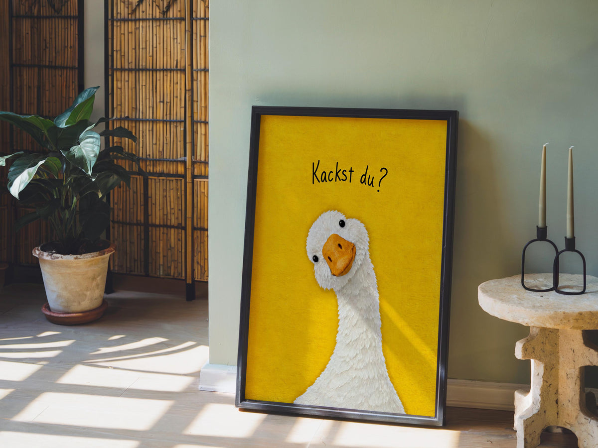 Funny Goose Kackst Du Toilet Print, German Typography Poster, Quirky Bird Bathroom Wall Art, Humorous Animal Print, Loo Sign Gift