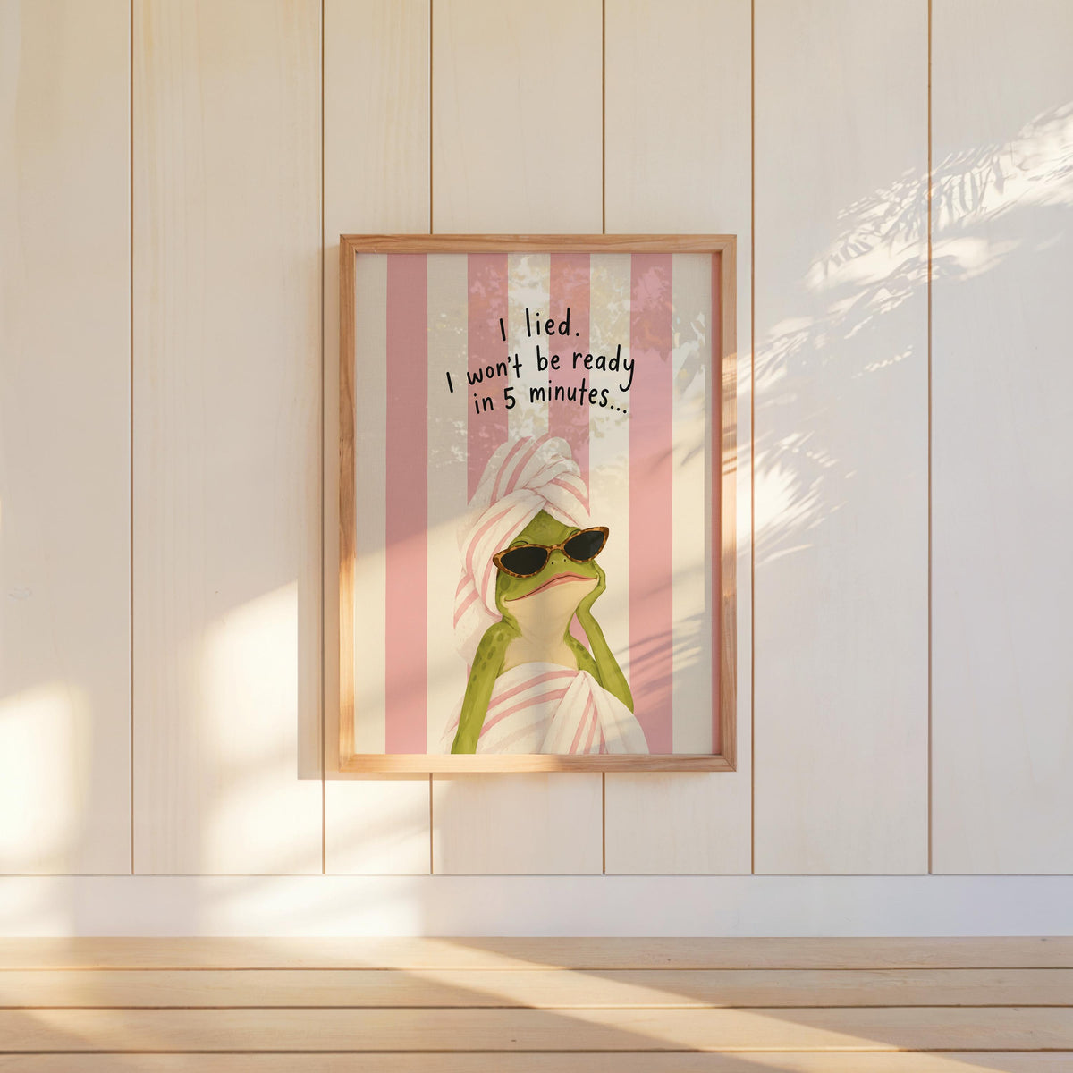 Funny Frog Bathroom Poster, I Lied I Won’t Be Ready in 5 Minutes, Teen Girl Wall Art, Girly Quote Print, Quirky Powder Room Restroom Decor