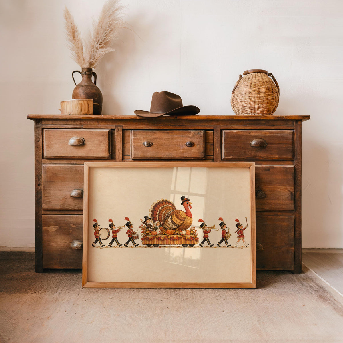 Vintage Thanksgiving Turkey Kids Parade Wall Art, Autumn New York City Float Marching Band Poster, Whimsical Holiday Print