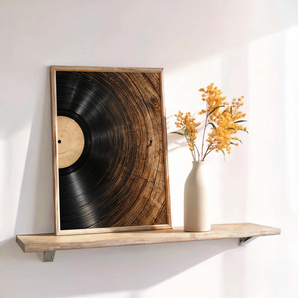 Vinyl Record Tree Ring Wall Art, Wood Grain Music Poster, Surreal Nature Lover Print, Conceptual Rustic Woodland Decor