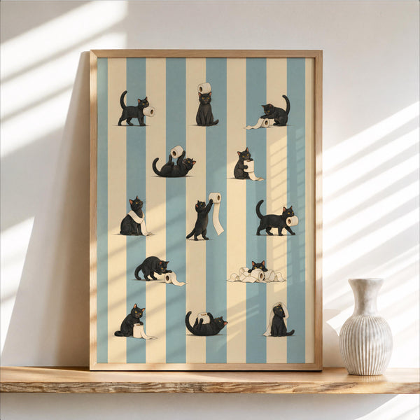 Funny Cats Carrying Toilet Paper Bathroom Print