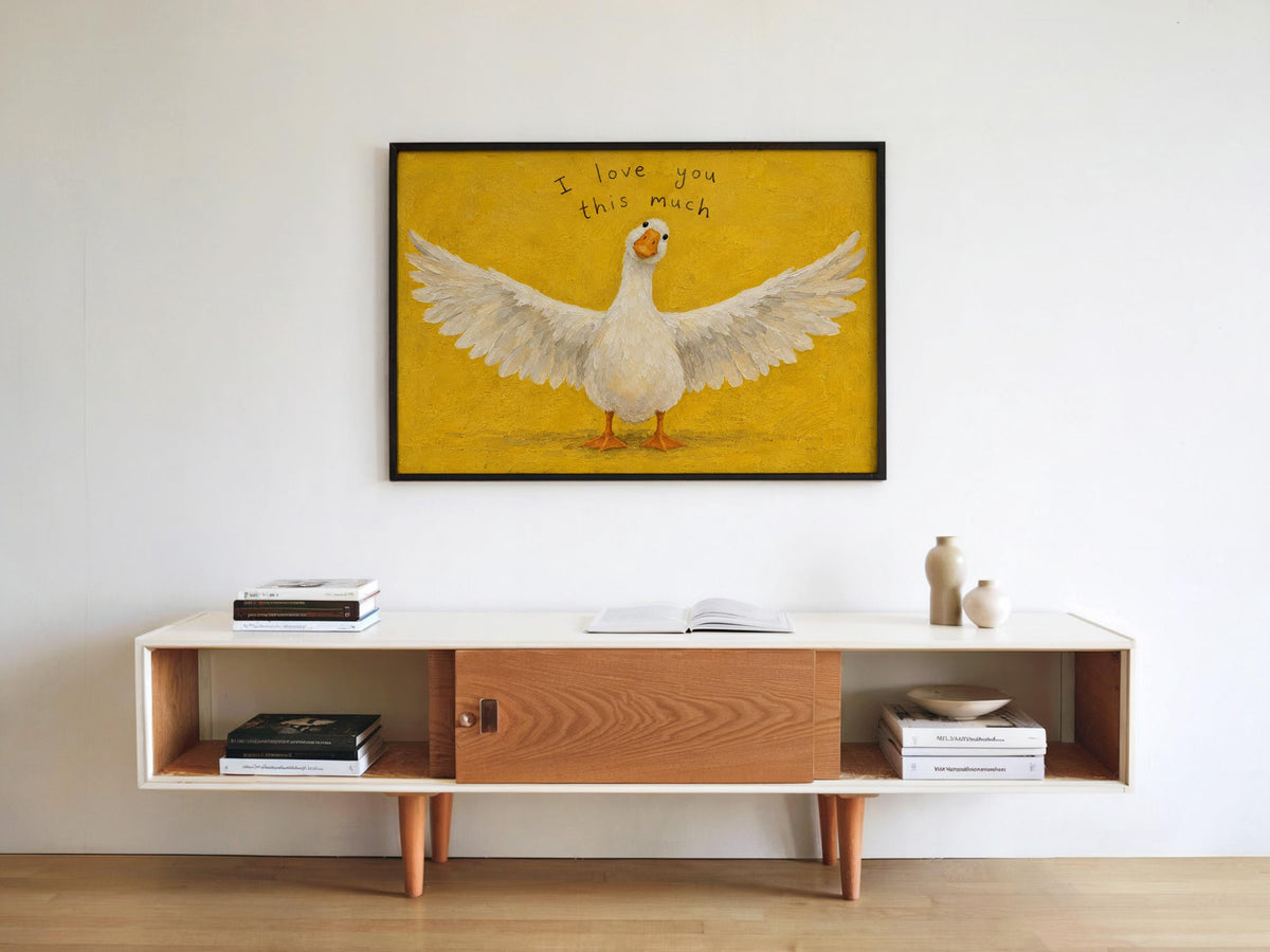 Silly Goose I Love You This Much Print, Funny Love Gift, Whimsical Bird Wall Art, Romantic Animal Poster, Cute Couple Valentines Keepsake