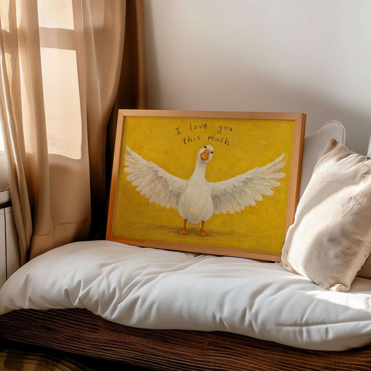 Silly Goose I Love You This Much Print, Funny Love Gift, Whimsical Bird Wall Art, Romantic Animal Poster, Cute Couple Valentines Keepsake
