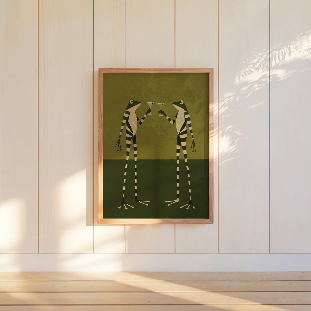 Striped Frogs Martini Print, Vintage Frog Wall Art, Abstract Funny Poster, Quirky Cocktail Decor, Retro Bar Artwork, Animal Lover Gift
