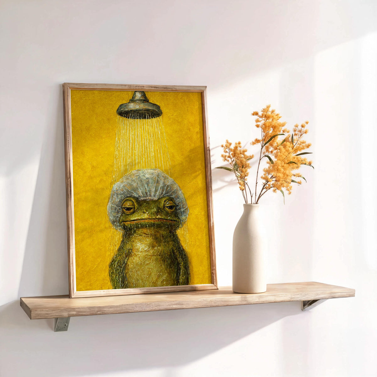 Funny Shower Frog Wall Art, Vintage Bathroom Poster, Grumpy Frog Illustration, Retro Animal Decor, Quirky Restroom Print, Kids Decor