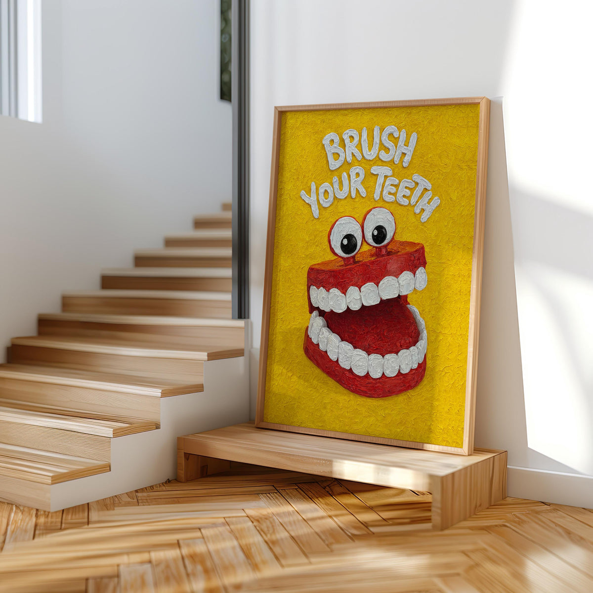Brush Your Teeth Poster, Funny Kids Bathroom Wall Art, Retro Toothbrush Illustration, Playful Dental Decor, Quirky Dentist Gift