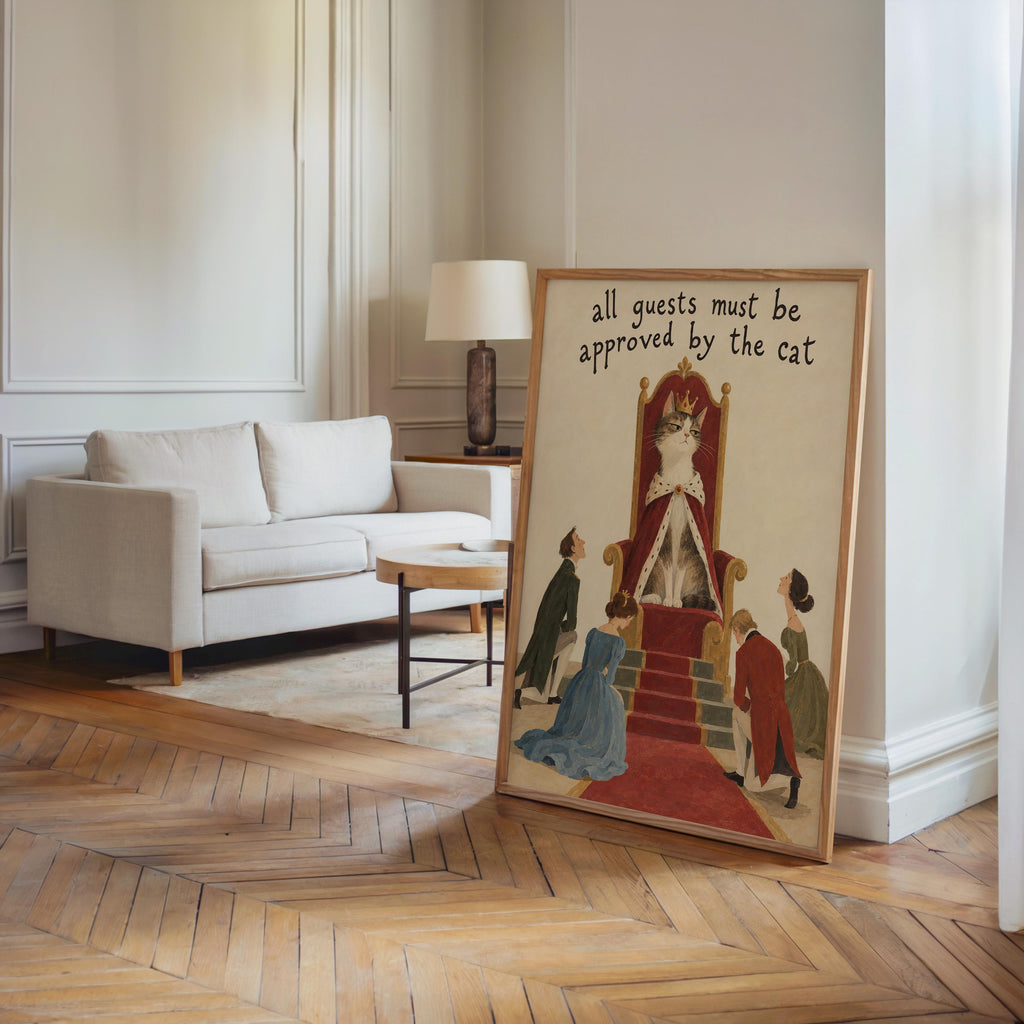 All Guests Must Be Approved by the Cat Wall Art, Funny Royal Pet Poster, Whimsical Feline Lover Home Decor, Quirky Animal Quote Print