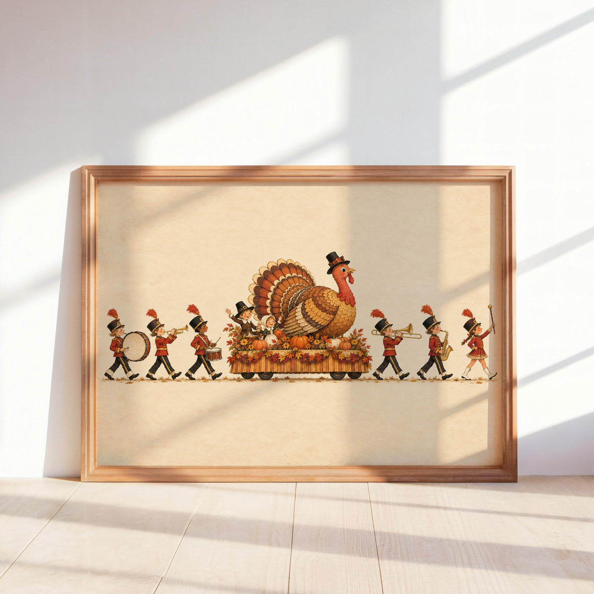 Vintage Thanksgiving Turkey Kids Parade Wall Art, Autumn New York City Float Marching Band Poster, Whimsical Holiday Print