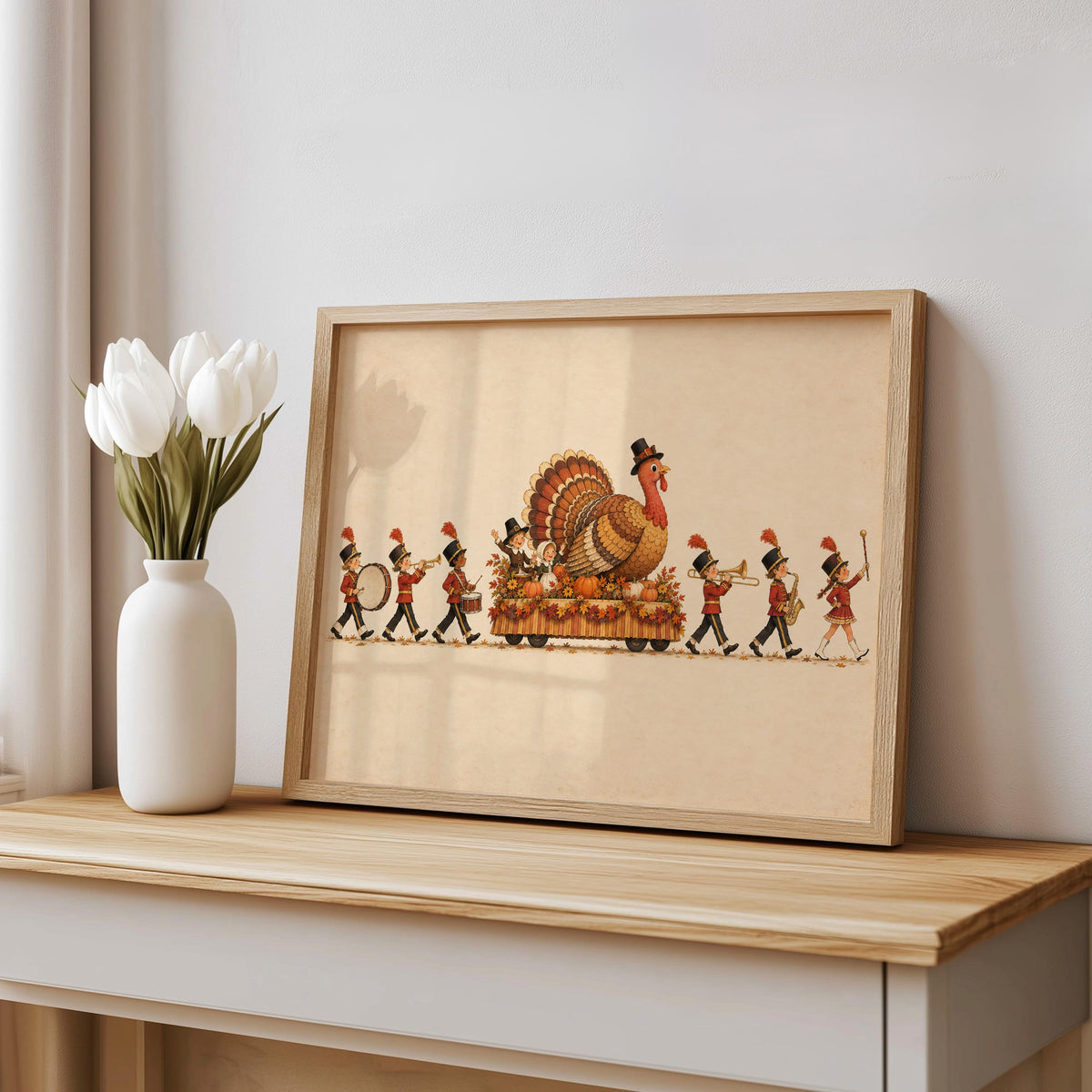 Vintage Thanksgiving Turkey Kids Parade Wall Art, Autumn New York City Float Marching Band Poster, Whimsical Holiday Print