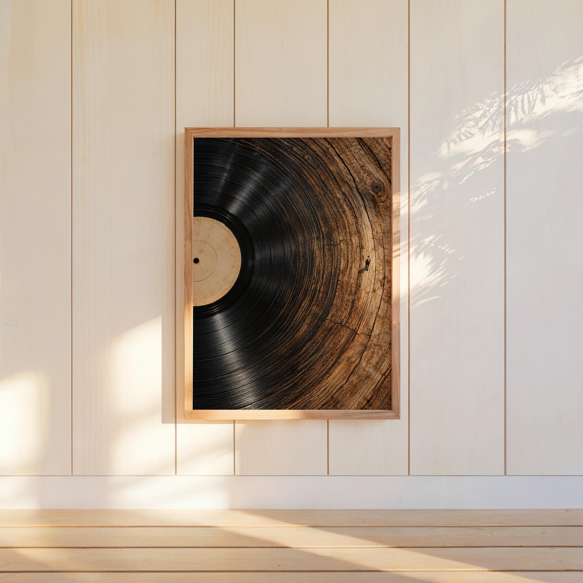 Vinyl Record Tree Ring Wall Art, Wood Grain Music Poster, Surreal Nature Lover Print, Conceptual Rustic Woodland Decor