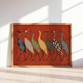 Abstract Crane Wall Art, Patterned Egret Poster, Mid Century Folk Print, Earth Tone Decor, Modern Boho Statement Art, Bird Lover Gift